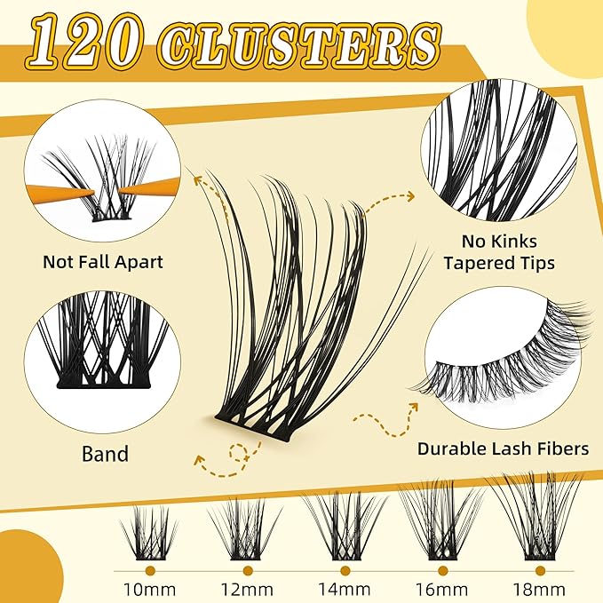 Eyelash Clusters 10-18mm Wispy Eyelash Clusters D Curl DIY Cluster Lash Extension Kit Individual Lashes Kit With Bond & Seal, Glue Remover, Tweezers(LF03 Lashes Set)