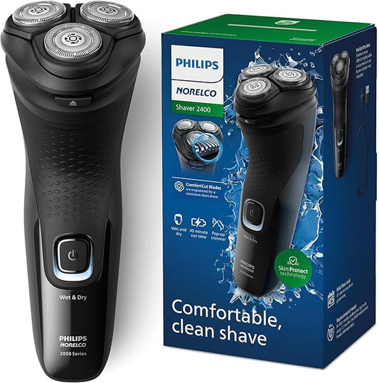 Philips Norelco Shaver 2400 Series, Wet and Dry Electric Shaver, Pop-up Trimmer, P-Cap, Deep Black, Model X3001/90