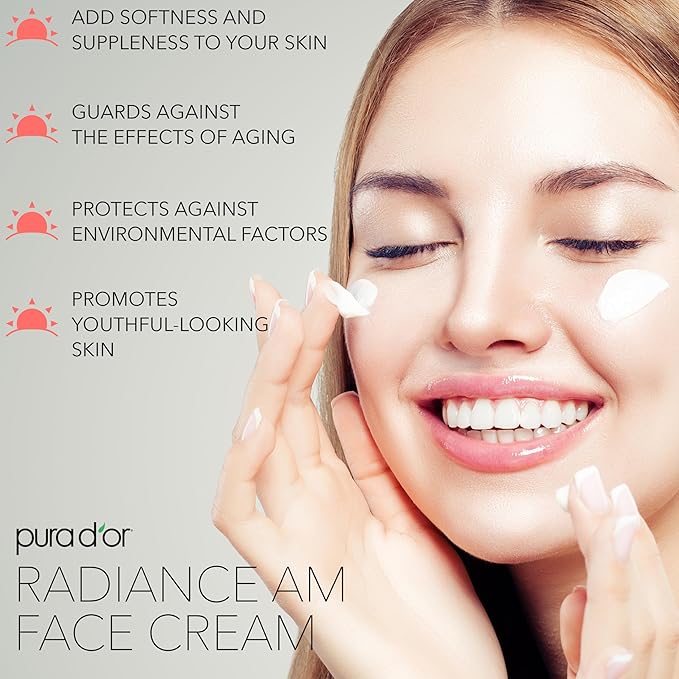 PURA D'OR 1.7 Oz Radiant Glow AM Face Cream - Methylene Blue, Polyphenols, Flavonoids, Apple Stem Cell Extract - Aloe Vera Base Anti-Aging Morning Moisturizer - Daily Facial Treatment For Women & Men