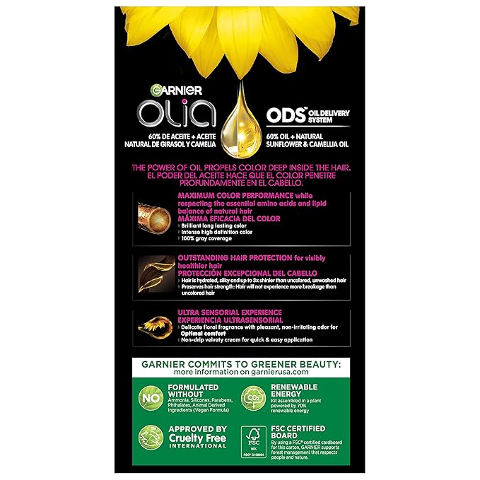 Garnier Hair Color Olia Ammonia-Free Brilliant Color Oil-Rich Permanent Hair Dye, 8.22 Medium Rose Gold, 2 Count (Packaging May Vary) (Pack of 2)