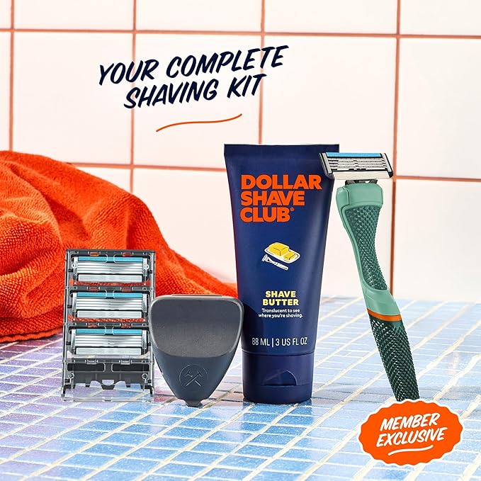 Dollar Shave Club | The Member Exclusive Shave Set | 4 Swift Rinse Refill Cartridges, 1 Handle (Green), 1 Shave Butter 3 ounce, 1 Razor Cover