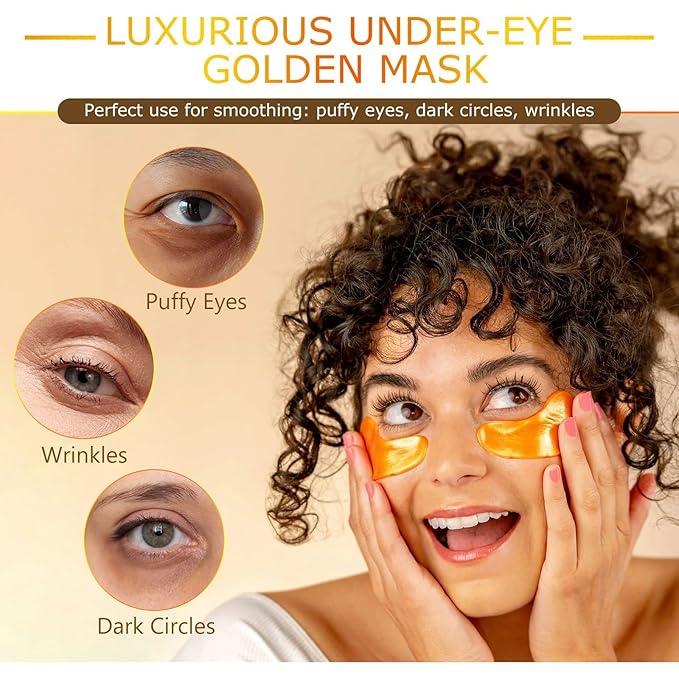 Under Eye Patches for Puffy Eyes and Dark Circles (20 Pairs), Under Eye Gold Mask with Hyaluronic Acid & Collagen to Reduce Wrinkles and Relieve Pressure, Eye Care Treatment for Men & Women Gift