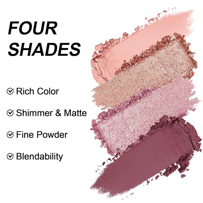 Erinde 4 Colors Eyeshadow Palette Eye Shadow Makeup, Matte Shimmer Metallic Purple Mauve Nude Neutral Eyeshadow, Long Wearing, Velvety Pigmented Blendable, Quad Eye Shadow Palette, 03