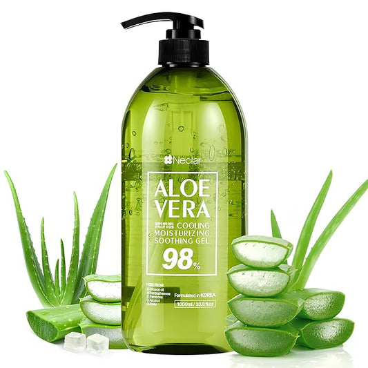 98% Aloe Vera Gel for Sunburn Relief - 33.8oz / 1000ml - Pure Aloe Vera Gel for Face, Skin and Hair - After Sun Care - Sun Burn Moisturizer Cream (33.8 Fl oz)