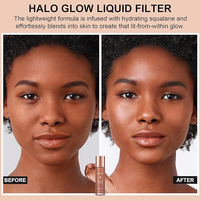 Natural Glow Liquid Filter Makeup, Longwear Face Luminizer, Complexion Booster For Any Part of the Body, Liquid Highlighter with Brush Kit, Infused Hyaluronic Acid, 1.06 fl oz (#01 FAIR)