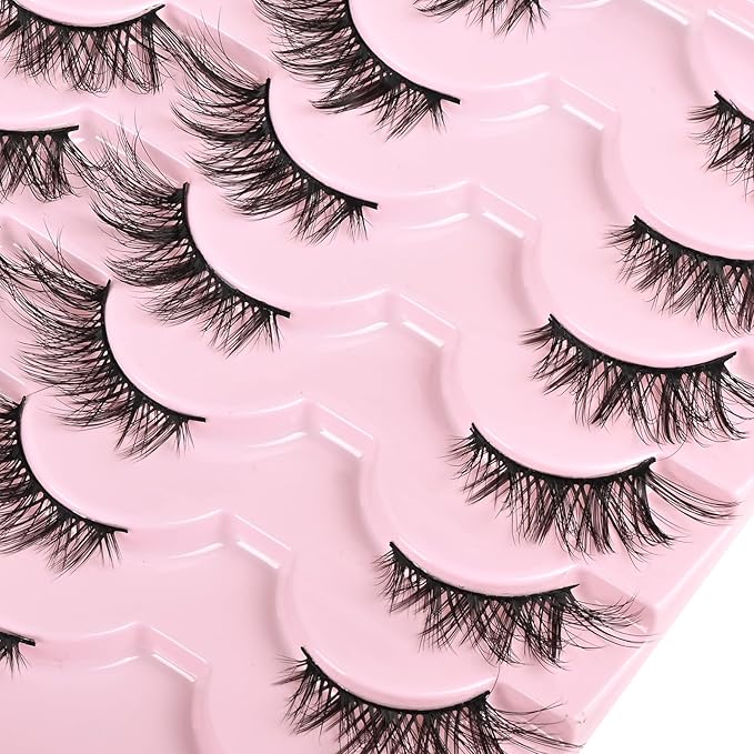 FARRED Half Eyelashes Natural False Lashes Wispy Cat Eye Strips Eyelash 14 Pairs Faux Mink Strip Eye Lashes Pack for Daily Makeup (F20 | 8-15 mm)
