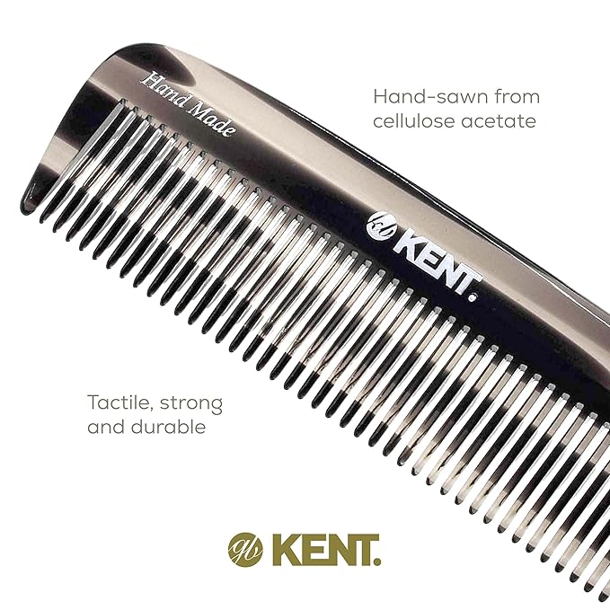 Kent 12T G Wide Tooth Detangling Comb - Handmade Pocket Comb for Thick, Curly, Wavy Hair - Large Tooth Hair and Beard Grooming Comb - Saw-Cut and Hand Polished