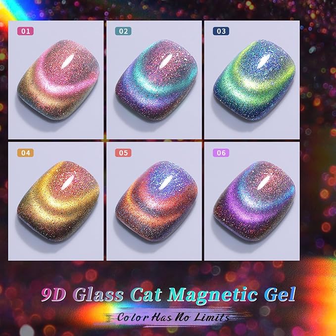 Born Pretty Cat Magnetic Gel Nail Polish 9D Chameleon Holorgraphic Cat Magnetic Eye Gel Polish Glitter Gel Polish Set 6PCS