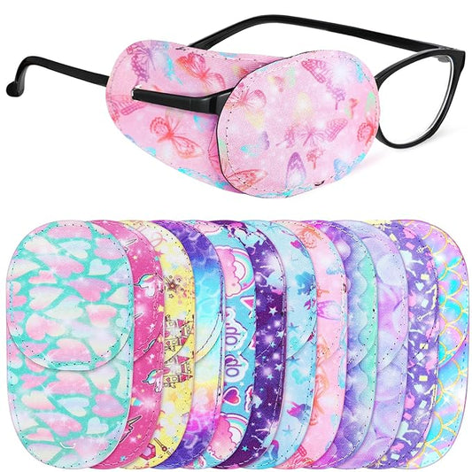 Newcotte 12 Pcs Eye Patch for Kids Girls Boys Reusable Eye Patch for Glasses over the Lens Colorful Eye Patch Toddler Eye Patch Adorable Kids Eye Patches Assorted Eye Patch Cover (Mermaid)
