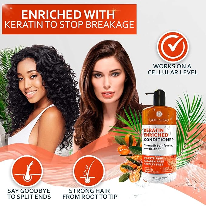 Keratin Conditioner – Sulfate and Paraben Free Deep Treatment for Dry, Damaged Hair - Salon Formula - For Curly, Color Treated, Straight and Frizzy Hair – for Women and Men to Repair Split Ends