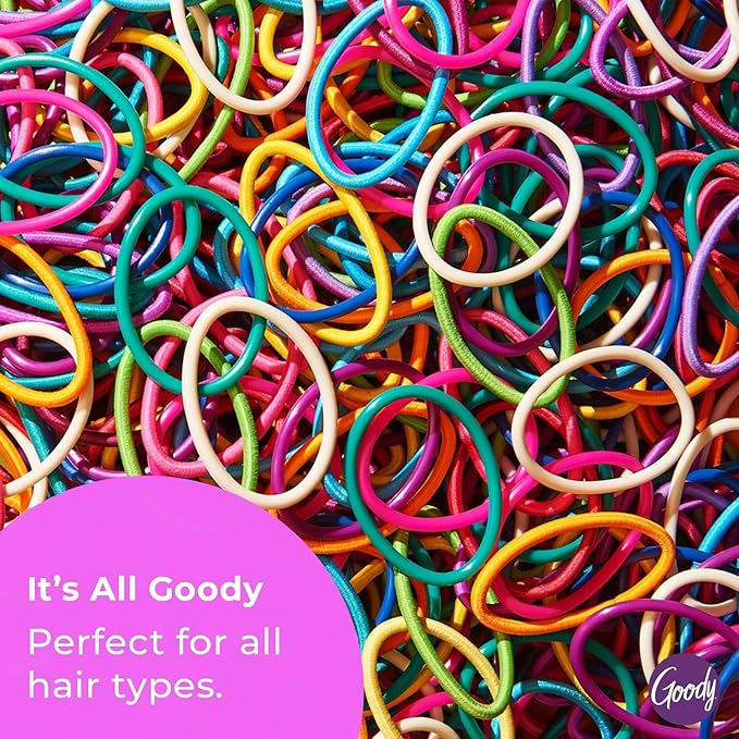 Goody Girls Ouchless Elastic Hair Tie - 72 Count 2MM, Assorted Bright and Pastel Colors - Perfect for Fine to Medium, Curly Hair - Pain Free Hair Accessories for Children, Girls and Boys