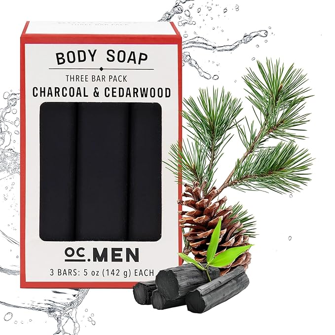 Olivia Care Activated Charcoal Cedarwood Bar Soap 3 Pack Set 100% Natural & Organic – For Face & Body - Deep Clean, Exfoliate, Moisturize & Hydrate - Amazing Masculine Fragrance - 3 X 5 OZ
