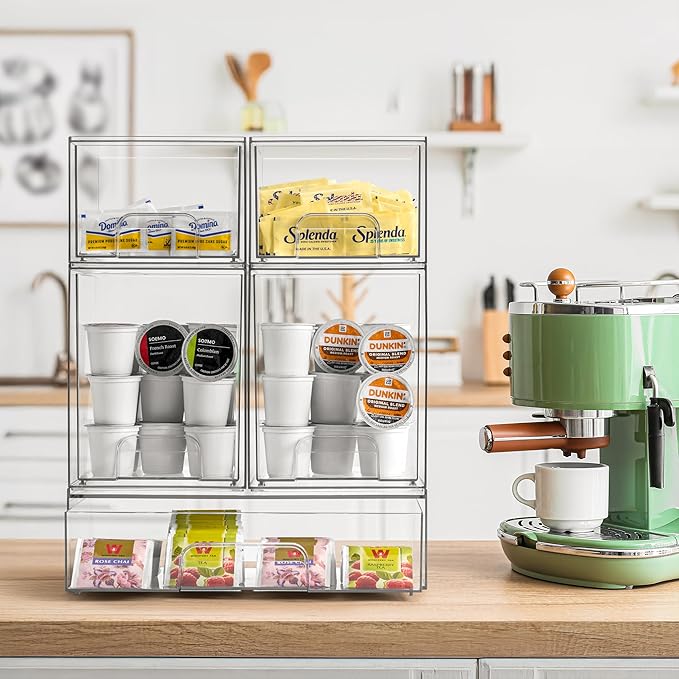 Sorbus Acrylic Storage Containers - 2 Pack, Stackable Storage Bins Set for Bathroom Organization - Clear Acrylic Drawer Organizers - Makeup Case Pull-Out Drawers (7.6’’ Tall)