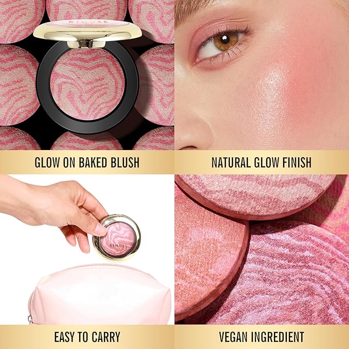 KIMUSE Baked Blush, Lighting Glow Marbleized Blush Powder Face