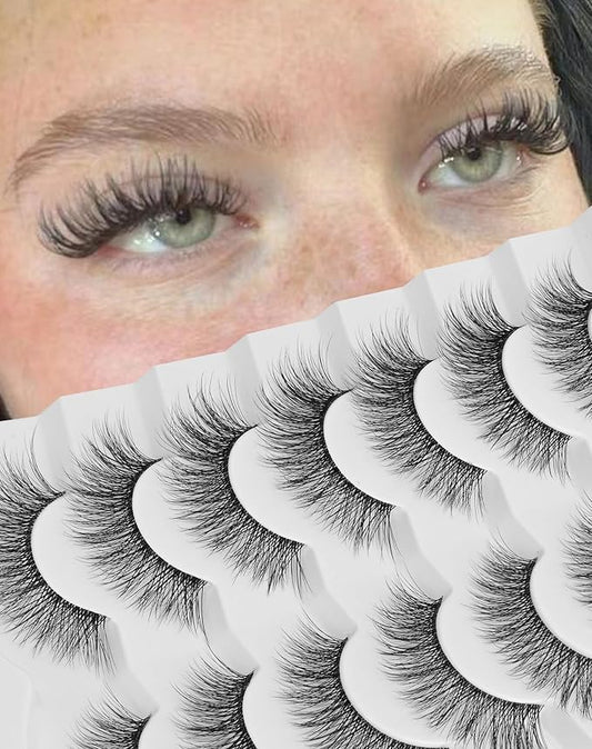 Natural Lashes Wispy False Eyelashes Cat Eye 3D False Lashes Fluffy Fake Eyelashes Strip Eye Lashes Pack 7 Pairs