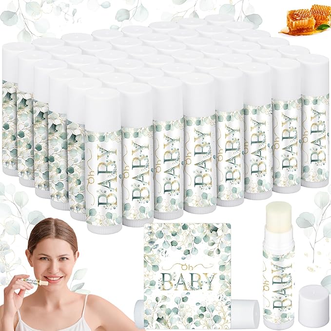 50 Pack Sage Green Baby Shower Lip Balm Party Supplies Bulk for Girls Guests Boys Neutral Baby Shower Gifts Gender Reveal Favors Prizes Souvenirs Winners Thank You Appreciation Gifts