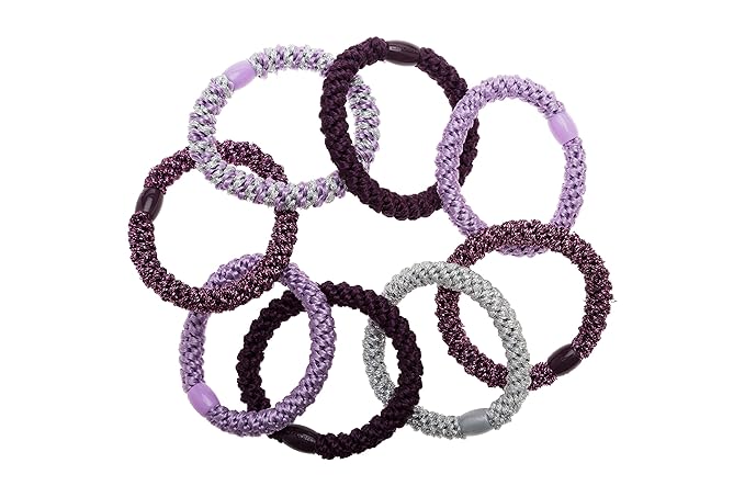 L. Erickson Grab & Go Pony - Royal - 8 Pack Ponytail Holder Hair Ties - Mixed Purples