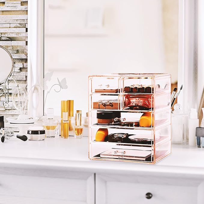 Sorbus Acrylic Makeup Organizer - Organization and Storage Case for Cosmetics Make Up & Jewelry - Big Clear Makeup Organizer for Vanity, Bathroom, College Dorm, Closet, Desk (3 Large, 4 Small Drawers)