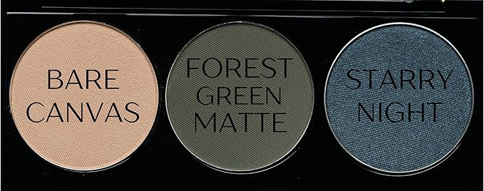 Off White, Matte Medium Green, and Glitter Navy Blue Green Vegan Eyeshadow Trio Palette; Talc, Paraben & Cruelty Free