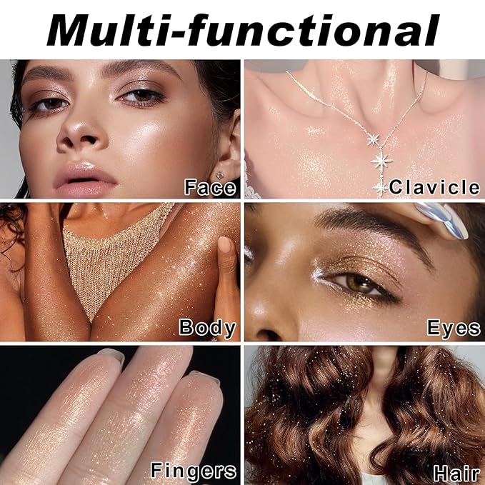 Glitter Powder Highlighter Makeup, Fairy Highlight Shimmer Body Pearl White)