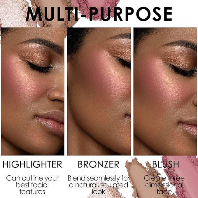 FOCALLURE Blush and Highlighter Palette,3 in 1 Contour Palette,Cruelty-Free Matte Bronzer Powder,Shimmer Illuminator Highlighters for a Glowing Look,#10