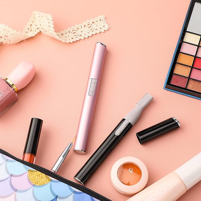 Chumia 2 Pcs Electric Eyebrow Trimmer Women Precision Face Razors Mini Shaver with Comb Christmas Women Gift Battery Operated Personal Epilator for Face Neck Fuzz Lips Leg(Pink, Black)