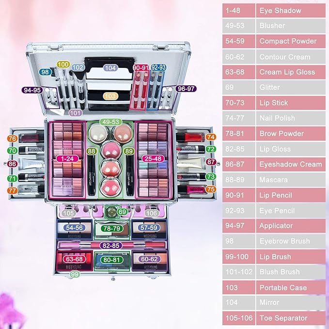 All In One Makeup Kit Multi-Purpose Combination Makeup Surprise Gift Set Beauty Full Makeup Essential Starter Kit, Compact and Lightweight Design for Girls Women and Make Up Beginners