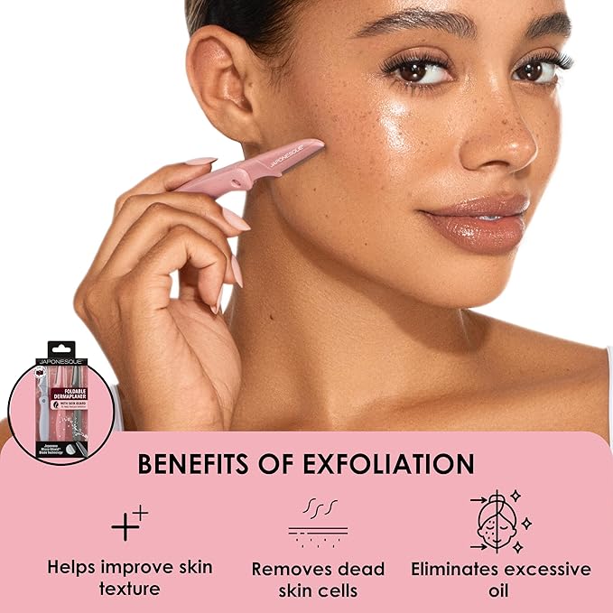 JAPONESQUE Foldable Dermaplaner Facial Razors - 3 Piece Set, Eyebrow And Facial Hair Razor Kit - One Blade Fixed Dermaplane Razor For Women Multicolor