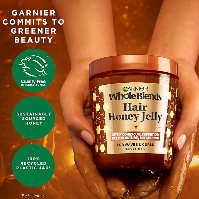 Garnier Whole Blends Hair Honey Jelly for Defining Waves and Curls, Hair Gel for Up to 100HRs Curl Definition, Frizz Control and Deep Moisture, 13.5 Fl Oz, 2 Count