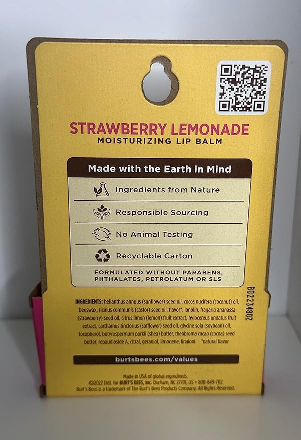 BURTS BEES STRAWBERRY LEMONADE LIP BALM
