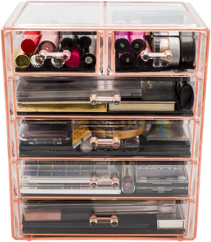 Sorbus Acrylic Makeup Organizer - Organization and Storage Case for Cosmetics Make Up & Jewelry - Big Clear Makeup Organizer for Vanity, Bathroom, College Dorm, Closet, Desk (4 Large, 2 Small Drawers)