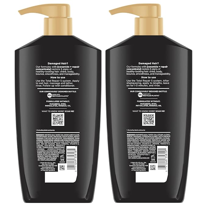L'Oreal Paris Elvive Total Repair 5 Repairing Shampoo and Conditioner for Damaged Hair, 28 Ounce (Set of 2)(Packaging May Vary)