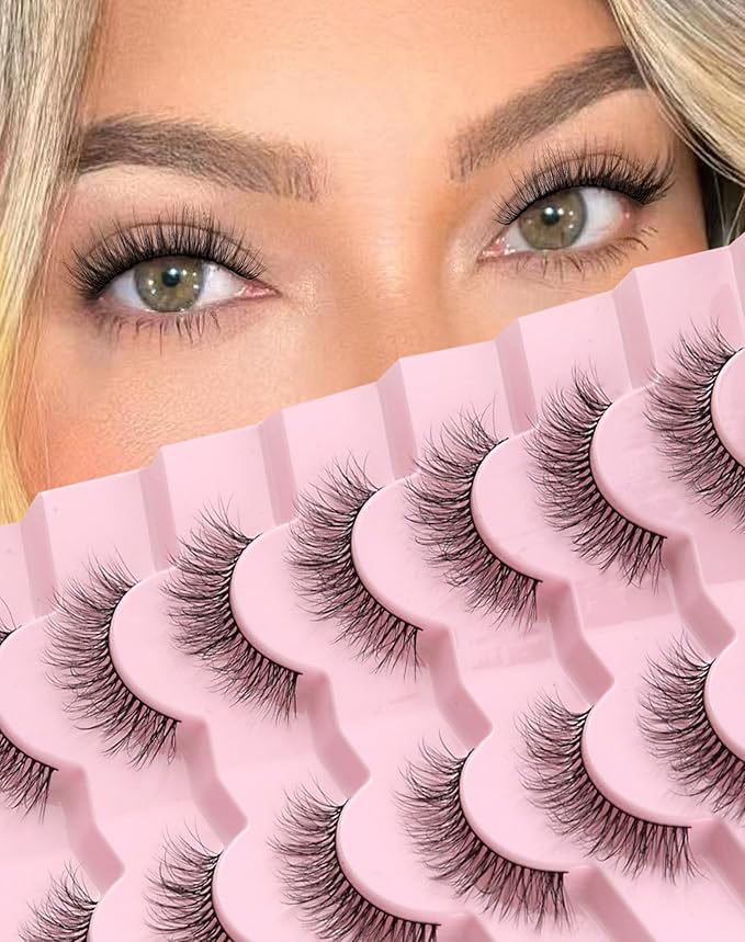 Natural Lashes Wispy False Eyelashes Natural Fake Lashes Fluffy Mink Lashes Short Strip Lashes Pack 7 Pairs