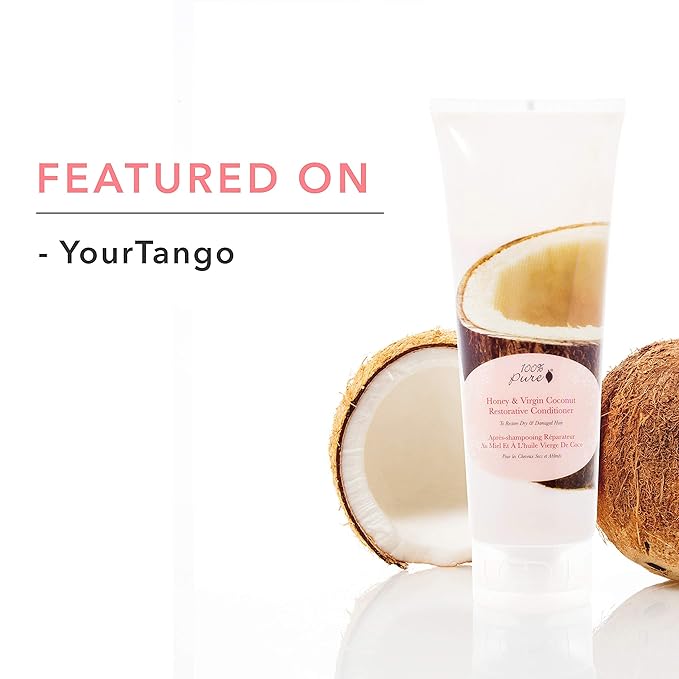 100% PURE Honey & Virgin Coconut Restorative Conditioner Moisturizer & Repair Replenishing Nutrient Boost for Dry Damaged Hair, Promotes Healthy Growth for Women & Men - Sulfate Free - 8 Fl Oz