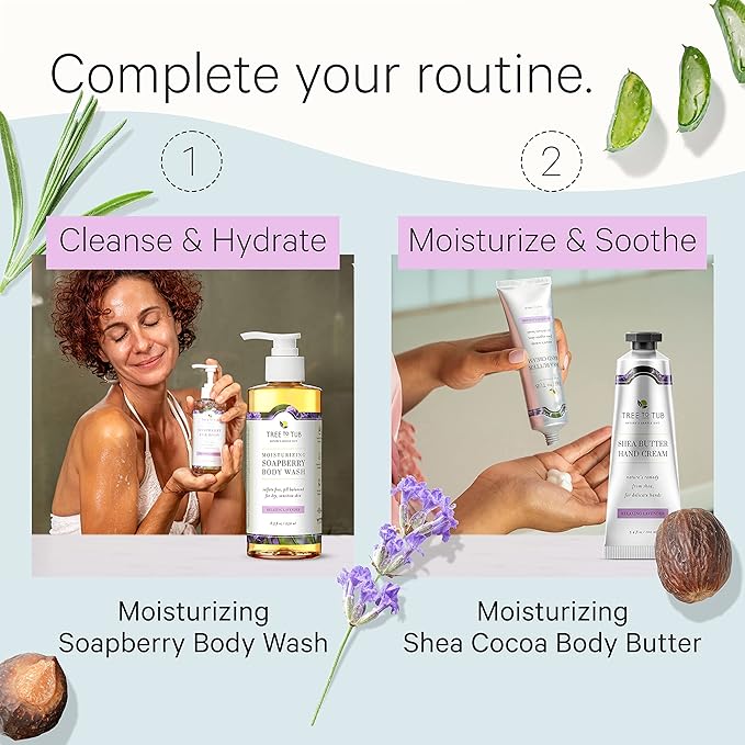 Tree to Tub Shea Butter Hand Cream for Dry Cracked Hands - Moisturizing Sensitive Skin Hand Lotion for Women & Men, Non-Greasy Vegan Hand Moisturizer w/Organic Cocoa, Aloe Vera, All Natural Lavender