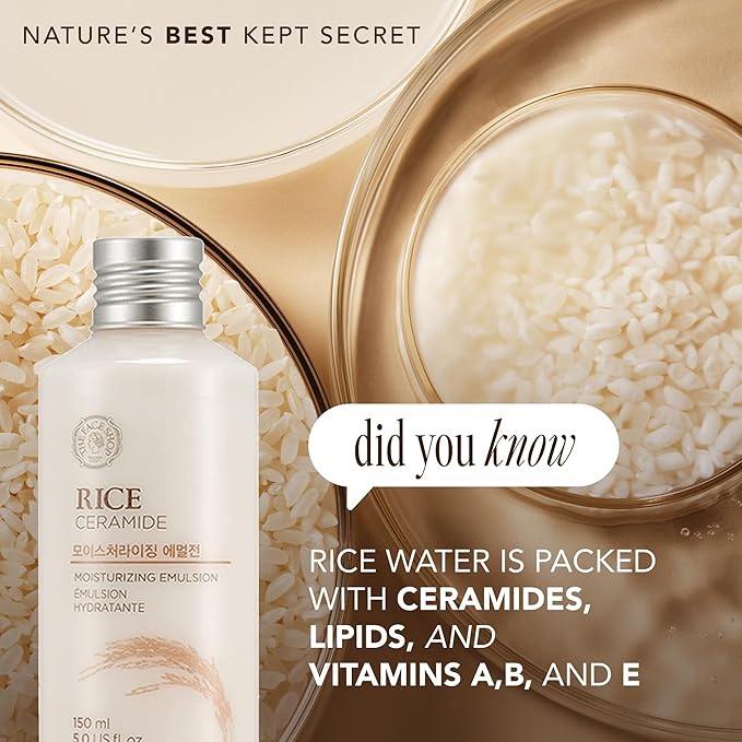 The Face Shop Rice Ceramide Moisturizing Emulsion - Rice Extract - Lightweight Face Moisturizer - Brightening - Hydrating Targets Dryness - Strengthens Skin Barrier - Face Lotion - Korean Skin Care