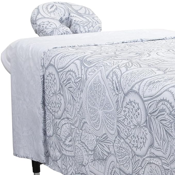 ForPro Premium Designer Microfiber 3-Piece Massage Sheet Set, Island Tranquility, Ultra-Light, Stain and Wrinkle-Resistant, Includes Massage Flat Sheet, Fitted Sheet and Face Rest Cover, White