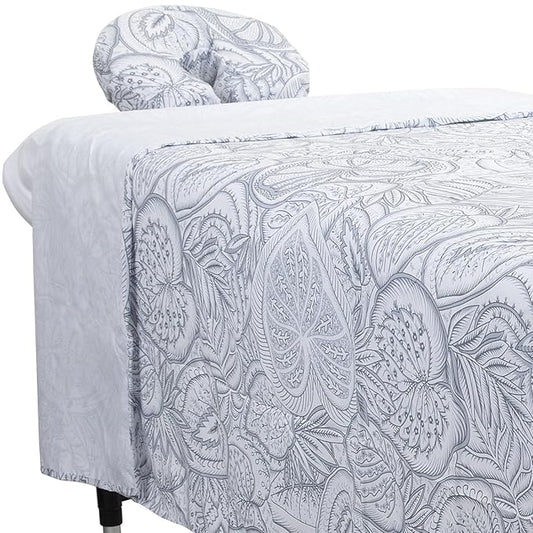 ForPro Premium Designer Microfiber 3-Piece Massage Sheet Set, Island Tranquility, Ultra-Light, Stain and Wrinkle-Resistant, Includes Massage Flat Sheet, Fitted Sheet and Face Rest Cover, White