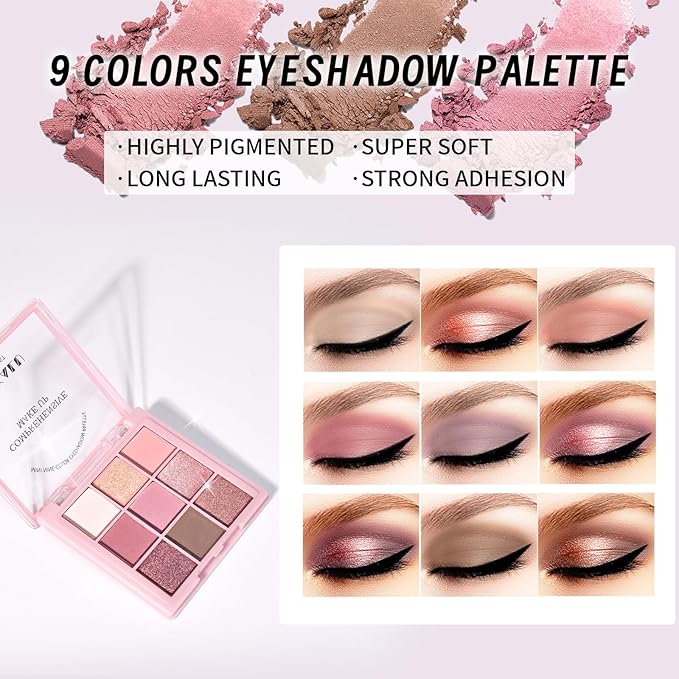 Makeup Set Kit for Women Girls Teens, Makeup Present Set, Includes 9 Color Eyeshadow, Counter Stick, Foundation, Eyebrow Pencil, Eyeliner, Mascara, Lip Gloss, 5Pcs Brushes, Sponge