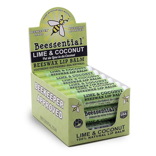 Beessential Natural Bulk Lip Balm, Coconut Lime, 18 Pack | For Men, Women, and Children. Great for Gifts, Showers, & More