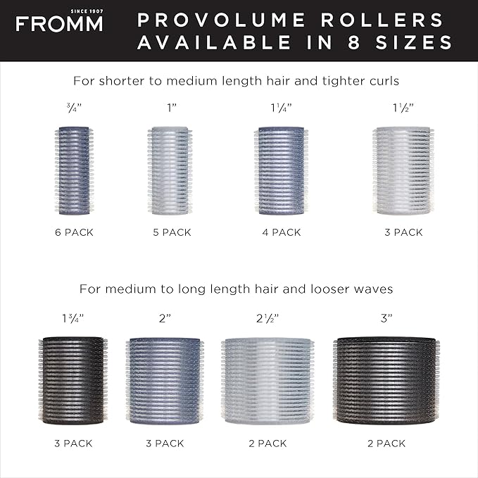 Fromm ProVolume 1.5" Self-Grip Ceramic Ionic Thermal Hair Rollers, 3 Count Salon Quality Hair Curlers for Short, Medium and Long Hair