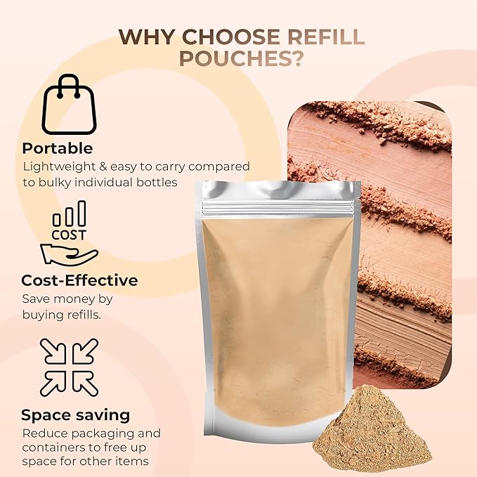 (12 Gram Bag) (Deep Tan) Foundation Powder Refill By Sweet Face Minerals, Lightweight Mineral Loose Makeup Powder with SPF 20, Full Coverage Flawless Finish, Talc-free, Cruelty-Free, Refillable Pouch