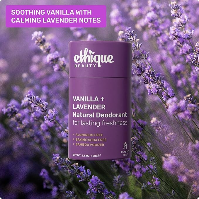Ethique Beauty Vanilla & Lavender Deodorant Stick for Men & Women - Aluminum-Free, Plastic-Free, Vegan, Cruelty-Free, Eco-Friendly, 2.5 oz