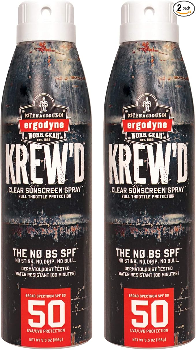 Ergodyne KREW'D 6353 Sunscreen Spray, Broad Spectrum SPF 50, Water Resistant, 5.5 oz, 2-Pack