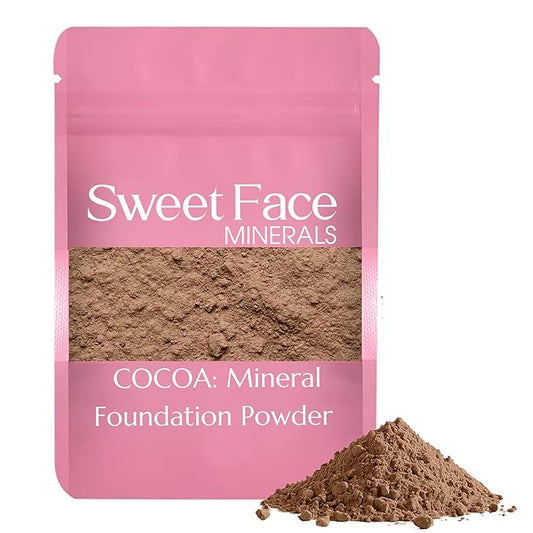 Foundation Powder Refill (COCOA) (1 Pound Bag) By Sweet Face Minerals, Lightweight Mineral Loose Makeup Powder with SPF 20, Full Coverage Flawless Finish, Talc-free, Cruelty-Free, Refillable Pouch