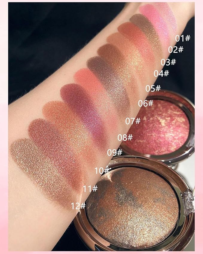 Baked Powder Blush, Glow Marbleized Blush Powder Palette,Lightweight Shimmery Facail Blusher for Face Cheeks,Eyeshadow & Highlight,Makeup Gift for Women rubores de maquillaje(0.49Ounce)-02