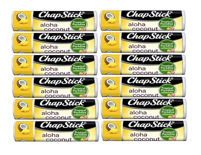 Chapstick Limited Edition Tropical Paradise Collection Aloha Coconut Flavored Skin Protectant Lip Balm Tube - Great for Moisturizing & Hydrating Chapped, Cracked, Dry Lips â€“ 0.15oz Each, 12 Sticks