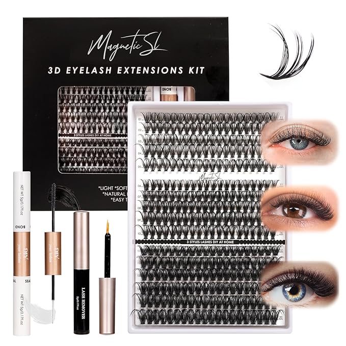 DIY Lash Extensions Kit 320pcs Individual Lashes Clusters 30D 40D 60D D Curl Eyelash Extension Kit with Applicator and Lash Bond&Seal, Lash Remover For False Eyelash Mix 11-20mm (30D+40D+60D KIT)