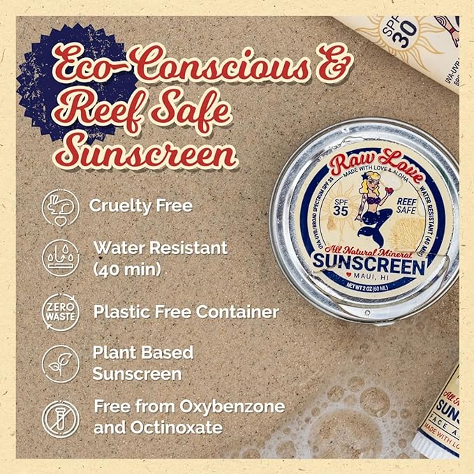 Raw Love Reef Safe Sunscreen SPF 35 | Mexico & Hawaii Approved Biodegradable Sunscreen | Travel Friendly, Water Resistant, Natural, Organic Ingredients | Broad Spectrum Mineral Zinc Oxide | 4 Oz