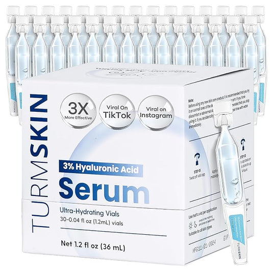 TURMSKIN® Hyaluronic Acid Serum Ampoules [ULTRA HYDRATING VIALS] - 3% Hyaluron Booster for Glass Skin & Anti Aging - 24 Hours Hydration - Soft PE Triple Hyaluronic Complex for Faceskin Repair & Renew